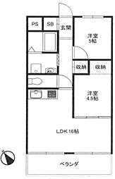佃コーポ1号棟 2LDKの間取図画像