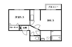 リエス松森 1DKの間取図画像