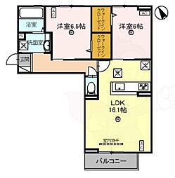 JR草津線 手原駅 徒歩18分の賃貸アパート 1階2LDKの間取り