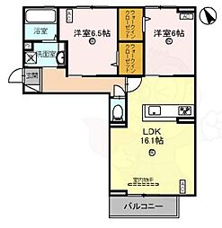 JR草津線 手原駅 徒歩18分の賃貸アパート 3階2LDKの間取り