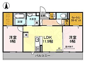 Casa raffine瀬田　B棟  ｜ 滋賀県大津市玉野浦（賃貸アパート2LDK・2階・60.03㎡） その2