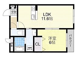 ハートフルプリムラ 1階1LDKの間取り