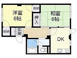 95番館 1階2DKの間取り