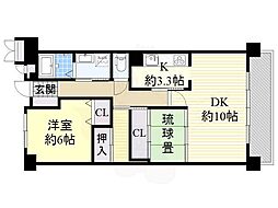 ヴィルヌーブ大津におの浜C棟 2LDKの間取図画像