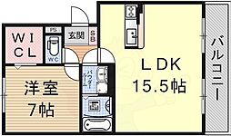 レークタウンA棟 1LDKの間取図画像