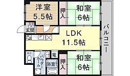 オウミ住宅ビル 3LDKの間取図画像