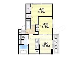 DーROOM 西矢倉 2LDKの間取図画像
