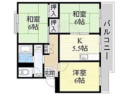 湖南コーポクライノ2 3Kの間取図画像