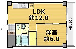 第16洛西ハイツ瀬田 1LDKの間取図画像