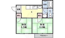 上笠南ハイツ 2Kの間取図画像