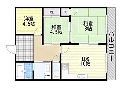 石山古都ハウス 3LDKの間取図画像
