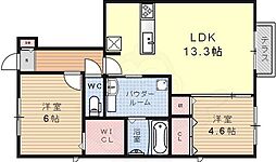 ディールーム琵琶 2LDKの間取図画像