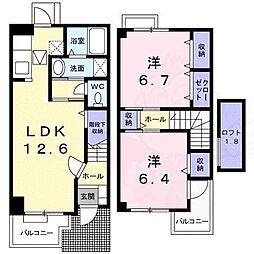 アンソレイユ 2LDKの間取図画像