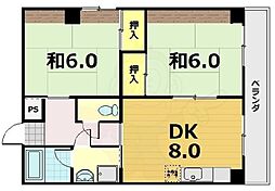 クローバーハイツ2 2DKの間取図画像