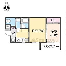 THE BRIGHT RESIDENCE 京都東寺 401 1階2Kの間取り