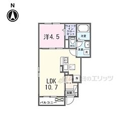 宇治市宇治下居アパート 1LDKの間取図画像