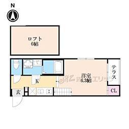 京都市伏見区納所薬師堂アパート 1Kの間取図画像