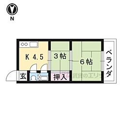 マンション山科A棟 2DKの間取図画像