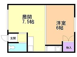 アサカワハイツ 1DKの間取図画像