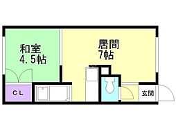 ときわ第3コーポ 201 2階1DKの間取り