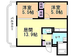 サンクレール常盤 2LDKの間取図画像