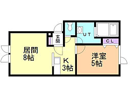 プレンティー・B棟 1LDKの間取図画像