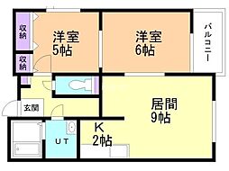 グローリハイツ幸 2LDKの間取図画像