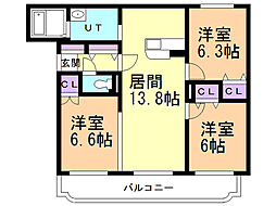 グランドソレイユ本町 3LDKの間取図画像