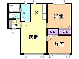 第13日研ハイツ 2LDKの間取図画像