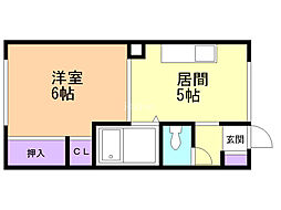 コーポはった 1DKの間取図画像