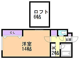 パセオ常盤B 1Kの間取図画像