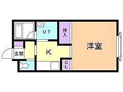 川沿グローリアス 1Kの間取図画像