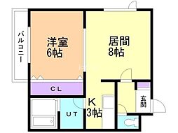 モダンラピュタ 1LDKの間取図画像