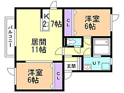 AspenHouse 2LDKの間取図画像