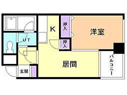 リヴィエ公園町 1DKの間取図画像