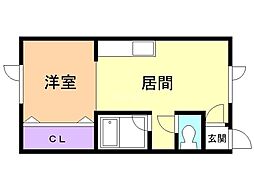 フィールドハウス2 1DKの間取図画像