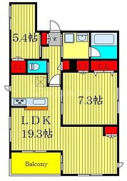ハレオハナ 2LDKの間取図画像