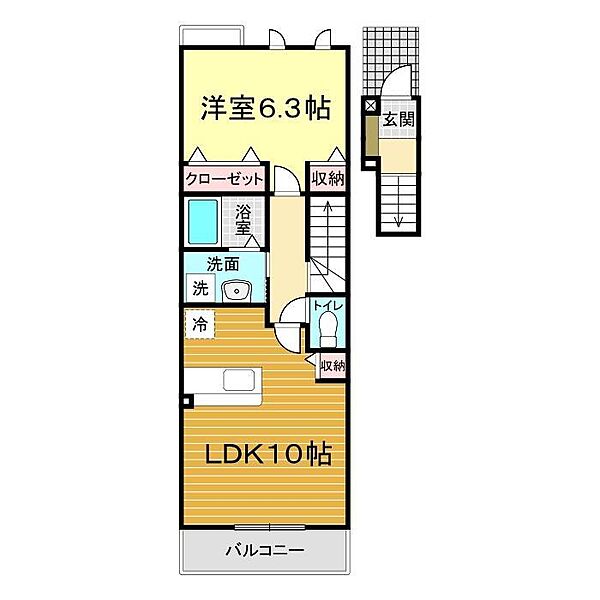 山口県下関市長府東侍町(賃貸アパート1LDK・2階・43.40㎡)の写真 その2