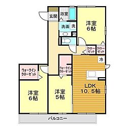 エクセレージュ彦島 2階3LDKの間取り