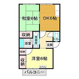 グリーンウッド 2DKの間取図画像