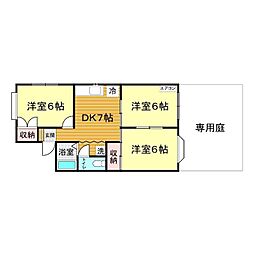 ハイツユニ楠乃 3DKの間取図画像