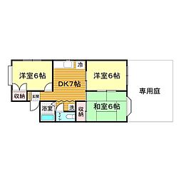 ハイツユニ楠乃 3DKの間取図画像
