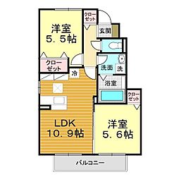グリーンハイツ四王司 2LDKの間取図画像