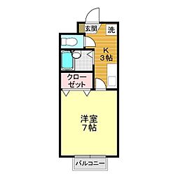 上田ハイムC 1Kの間取図画像