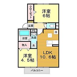 グランヒルズ豊町 2LDKの間取図画像