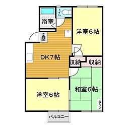 ツインピークス王司 3DKの間取図画像