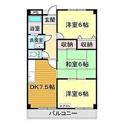 ベルベ三笠 3DKの間取図画像