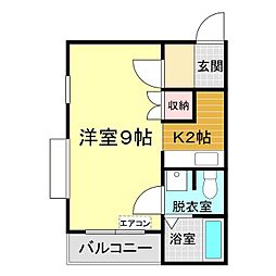 ニューライフ熊野 1Kの間取図画像