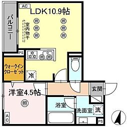 ディアライズ綾羅木本町 A棟 1LDKの間取図画像