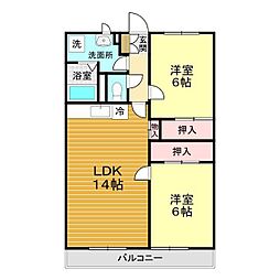 リバティ東観音 2LDKの間取図画像